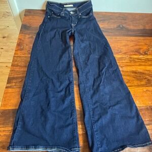 Levis 318 Shaping Wide Leg Jeans Womens 26 Dark Indigo Blue Denim Stretch